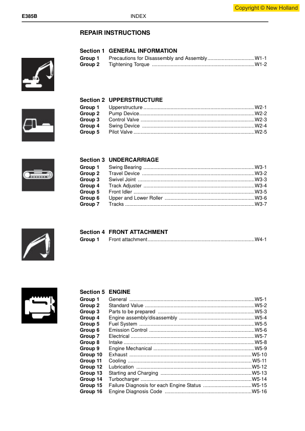 New Holland E385B Excavator Workshop Manual - Image 6