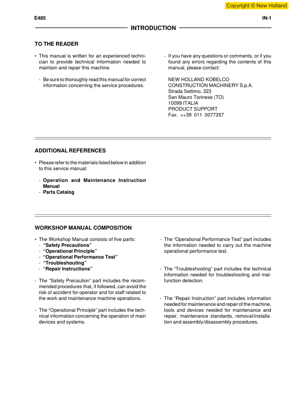 New Holland E485 Excavator Workshop Manual Repowering - Image 3