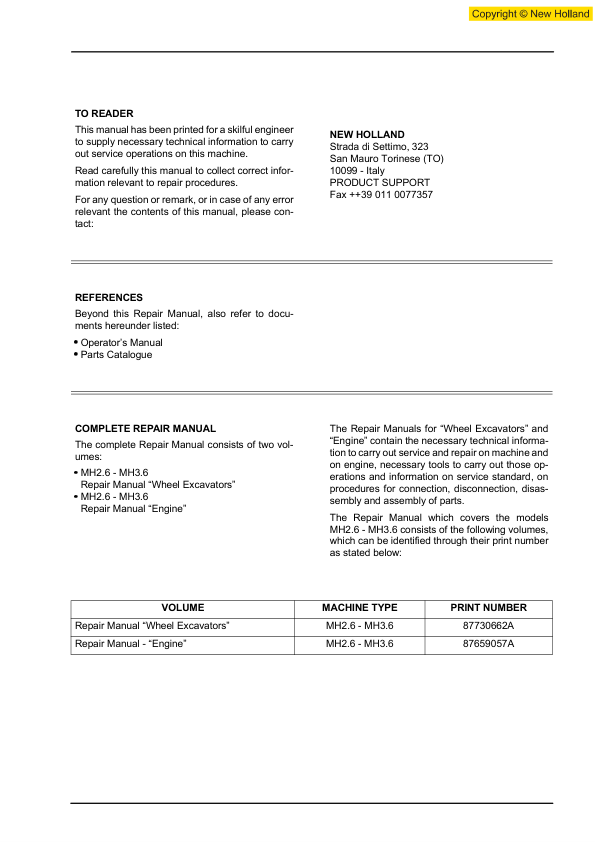 New Holland MH2.6 Excavator Repair Manual Tier III - Image 3