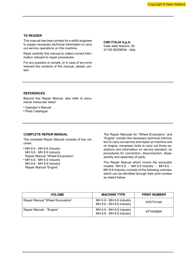 New Holland MH6.6 MH8.6 Industry Excavators Repair Manual Tier III - Image 3