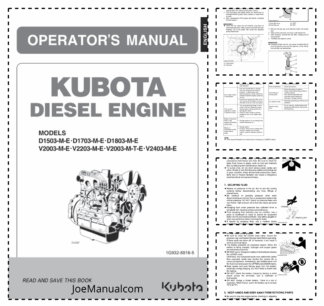 Kubota D1503 ME D1803 ME V2203 M V2403 ME Engines Operators Manual