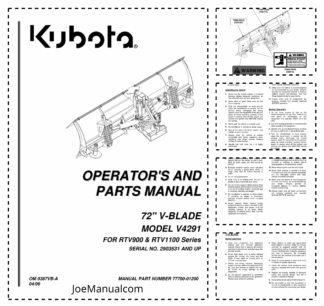 Kubota V4291 V Blade Operators and Parts Manual
