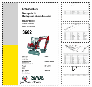 Wacker Neuson 3602RD Track Excavator Parts Catalog 020049 96 AA00020