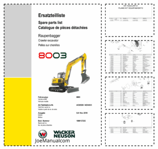 Wacker Neuson 8003 Track Excavator Parts Catalog AC02528 AD07187