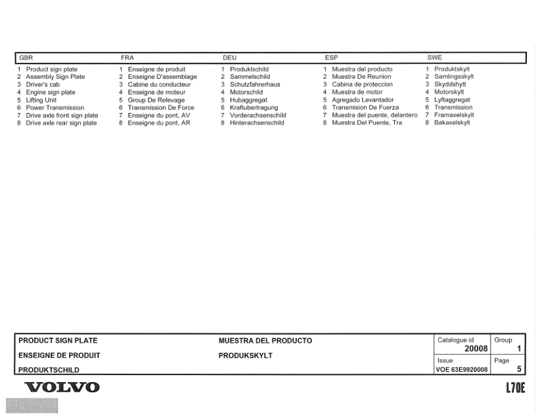 Volvo L70E Wheel Loader Parts Manual - Image 5