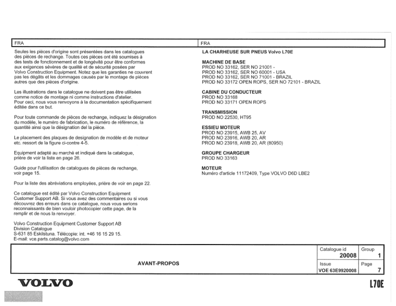 Volvo L70E Wheel Loader Parts Manual - Image 7