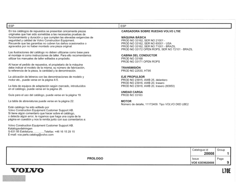 Volvo L70E Wheel Loader Parts Manual - Image 8