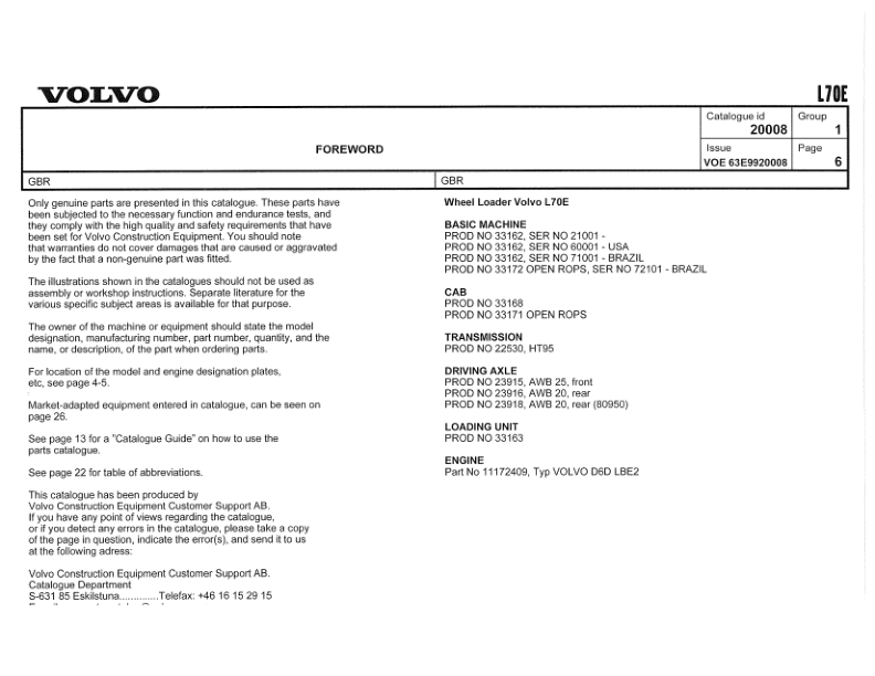 Volvo L70E Wheel Loader Parts Manual - Image 6