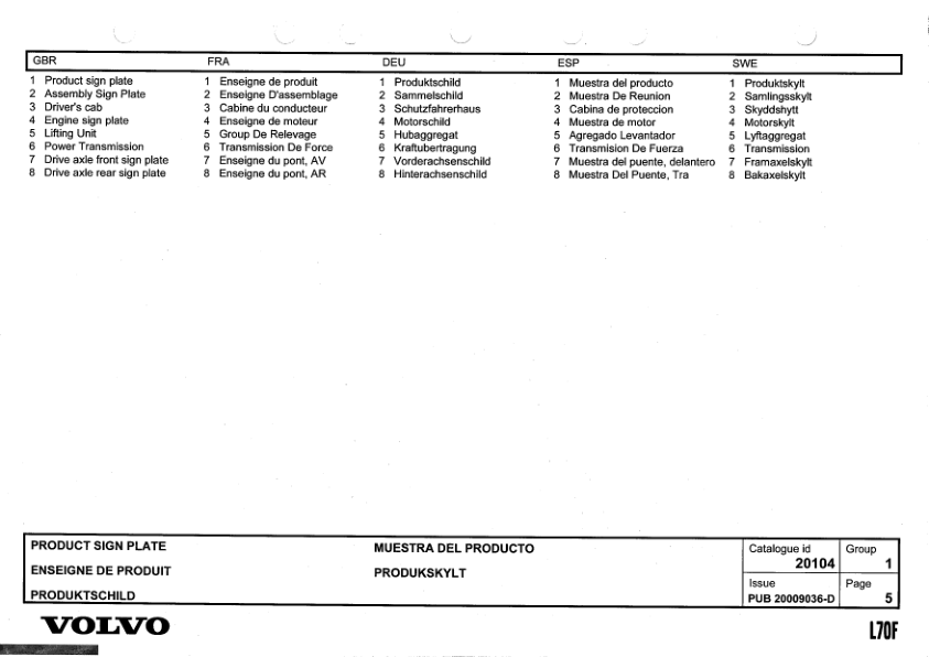 Volvo L70F Wheel Loader Parts Catalog - Image 5
