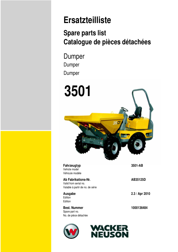 Wacker Neuson 3501 Dumper Parts Catalog Rev 04-2010 - Image 2