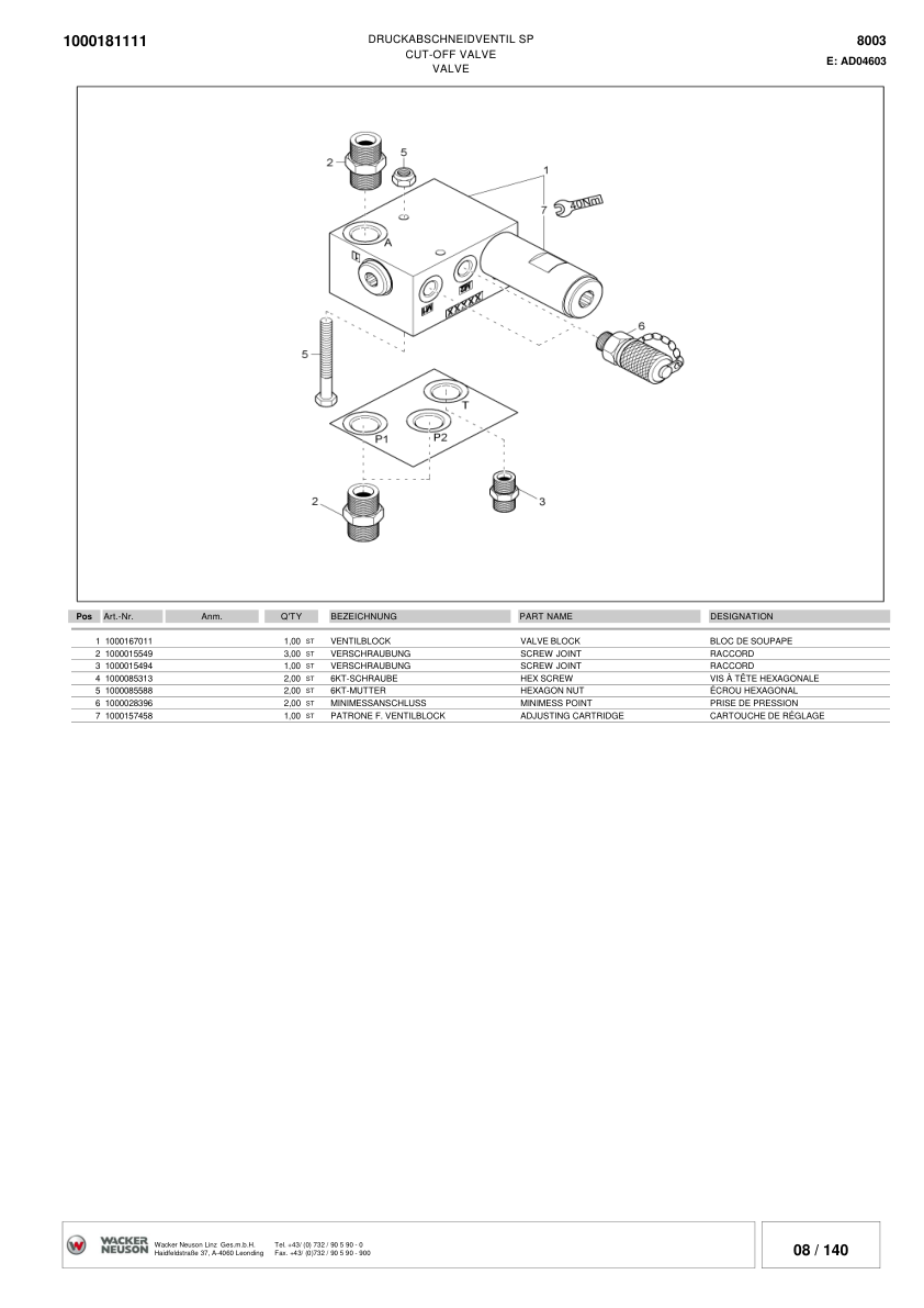 Wacker Neuson 8003 Track Excavator Parts Catalog AC02528 AD07187 - Image 13