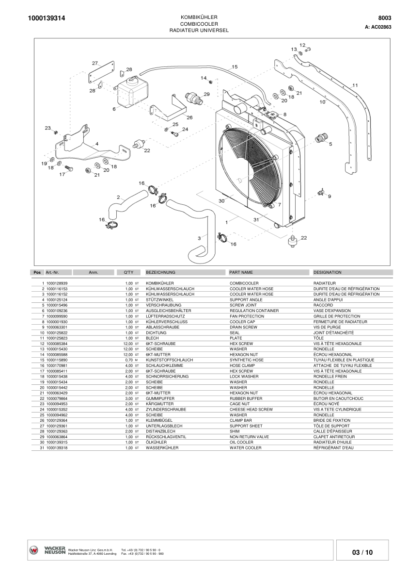 Wacker Neuson 8003 Track Excavator Parts Catalog AC02528 AD07187 - Image 11