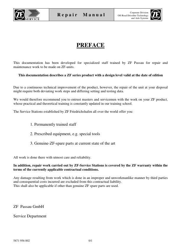ZF Powershuttle T-7100 KT Transmission Repair Manual - Image 8
