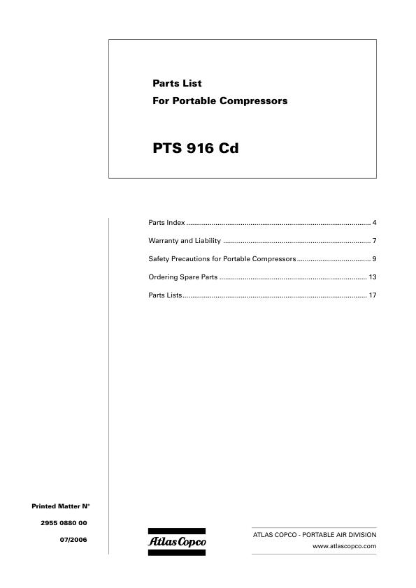 Atlas Copco PTS 916 Portable Compressor Parts List - Image 2