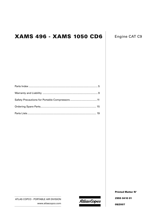 Atlas Copco XAMS 496 XAMS 1050 CD6 Portable Compressor Parts List - Image 2