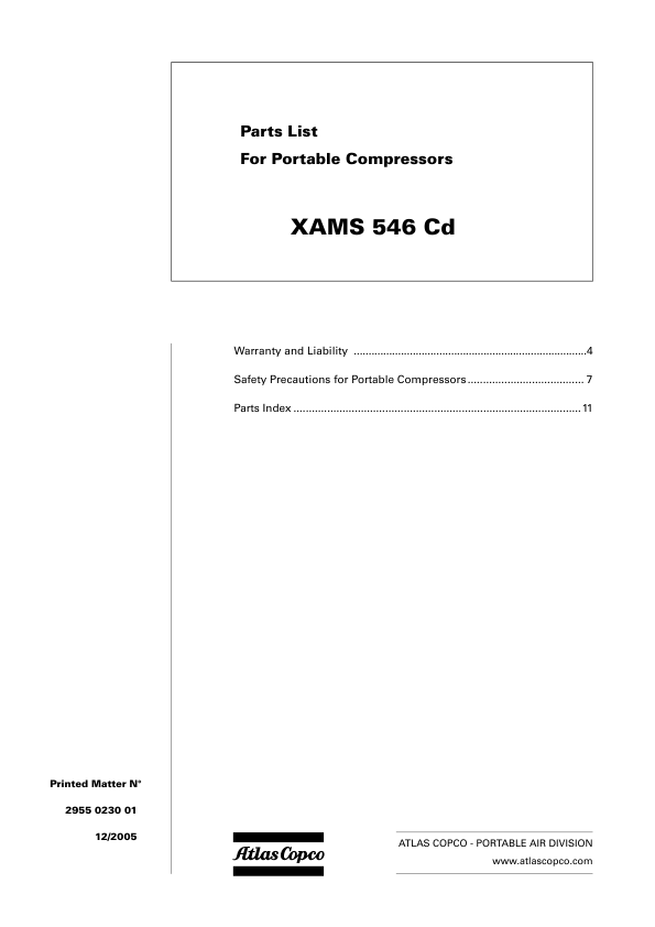 Atlas Copco XAMS 546 CD Portable Compressor Parts List - Image 2