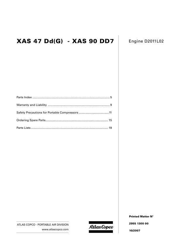 Atlas Copco XAS 47 DD XAS 90 DD7 Portable Compressors Parts List - Image 2