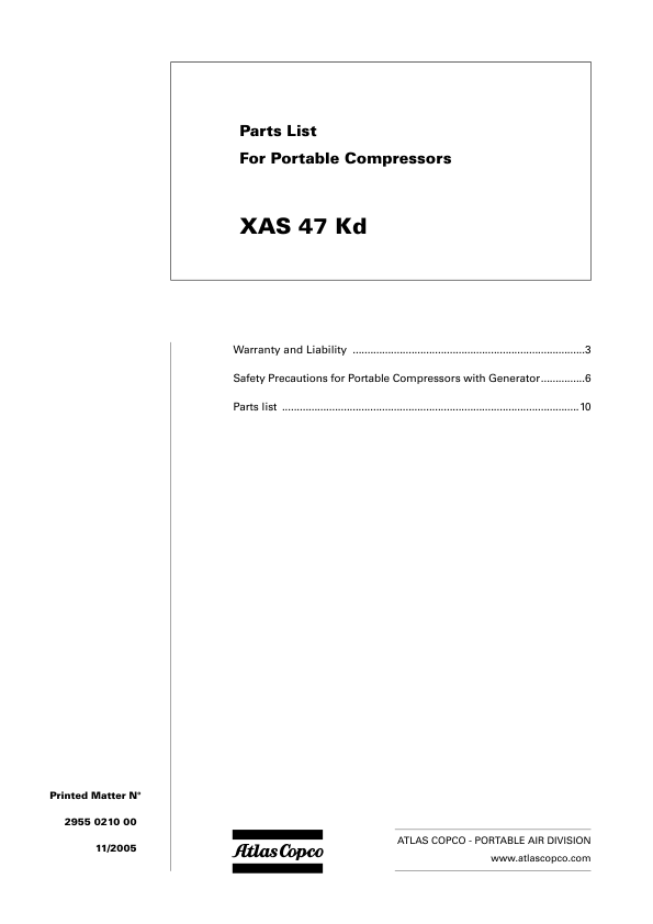 Atlas Copco XAS 47 KD Portable Compressors Parts List - Image 2