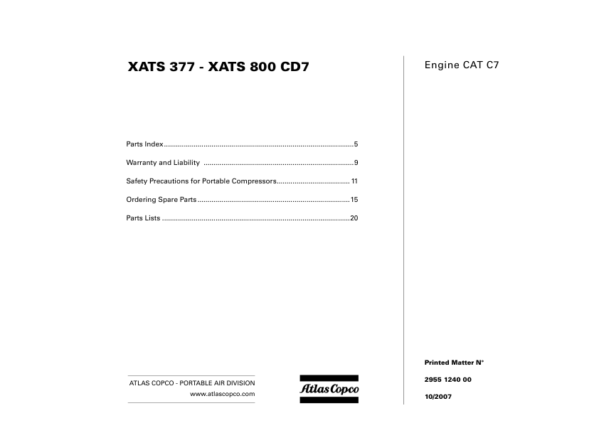 Atlas Copco XATS 377 XATS 800 CD7 Portable Compressor Parts List - Image 2