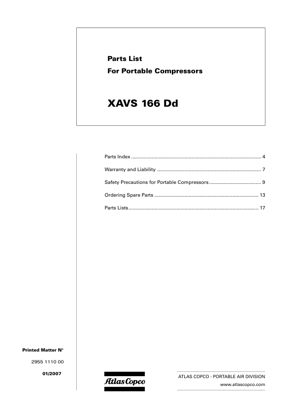 Atlas Copco XAVS 166 DD Portable Compressor Parts List - Image 2