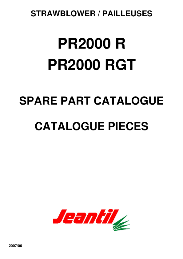 Jeantil PR2000 PR2000R PR2000RGT Strawblowers Spare Parts Catalog - Image 2