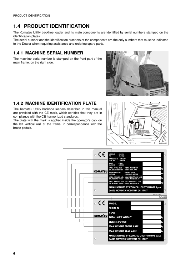 Komatsu WB97S-2 Backhoe Loader Operation Maintenance Manual - Image 8