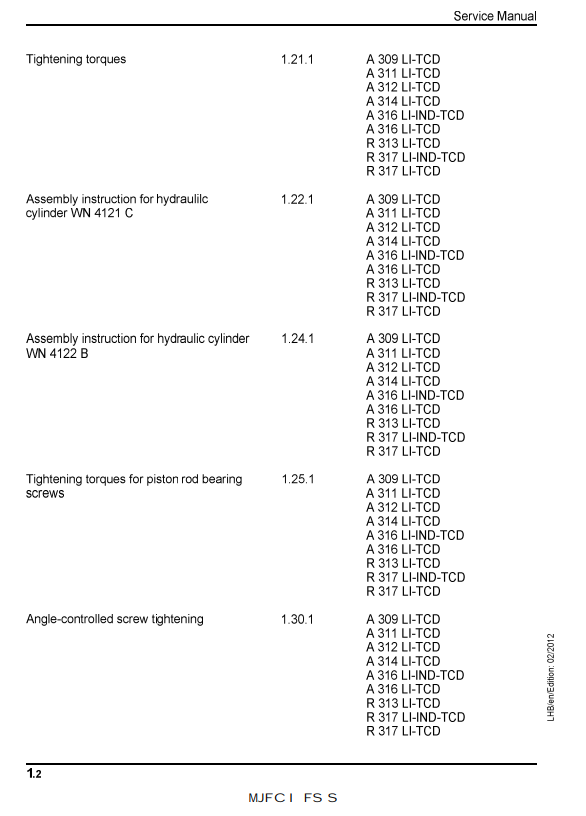 Liebherr A309 A311 A312 R313 A314 A316 R317 Litronic TCD Excavator Service Manual 2007-2011 - Image 5
