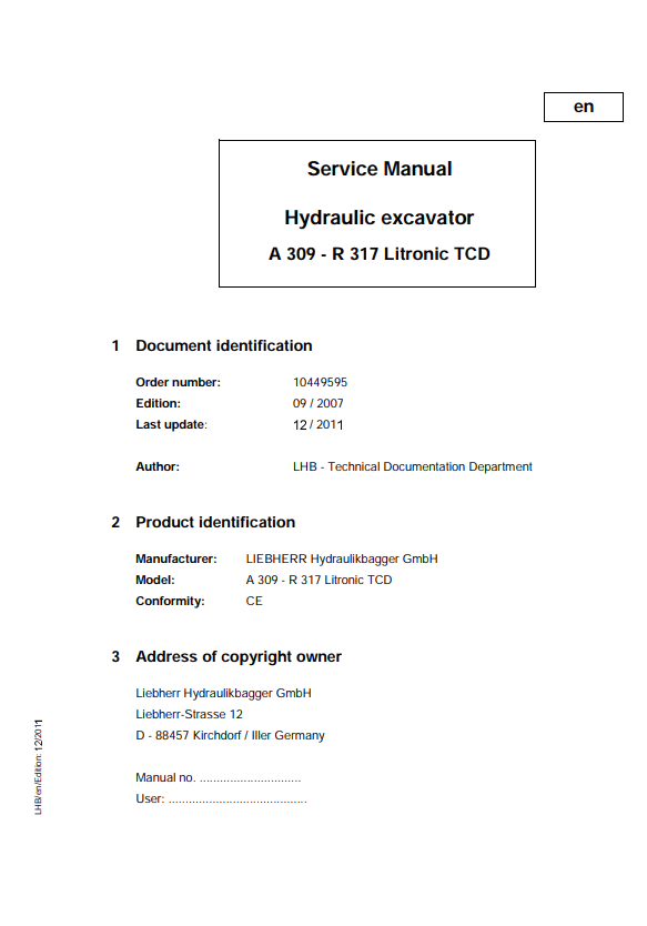 Liebherr A309 A311 A312 R313 A314 A316 R317 Litronic TCD Excavator Service Manual 2007-2011 - Image 2
