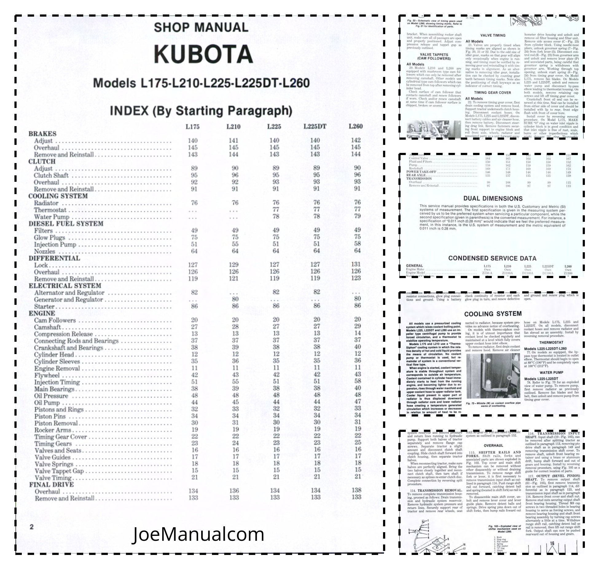 Kubota L175 L210 L225 L225DT L260 Tractors Workshop Manual
