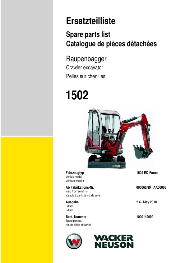 Wacker Neuson 1502RD Force Crawler Excavator Parts Catalog - Image 2