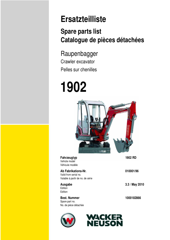 Wacker Neuson 1902RD Crawler Excavator Parts Catalog Rev 05-2010 - Image 2