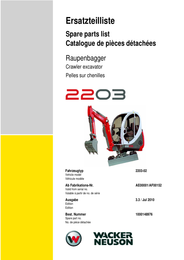 Wacker Neuson 2203 Crawler Excavator Parts Catalog Rev 3 - Image 2