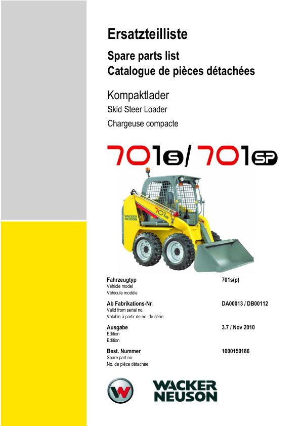 Wacker Neuson 701s 701sp Skid Steer Loader Parts Catalog Rev 3.7 - Image 2