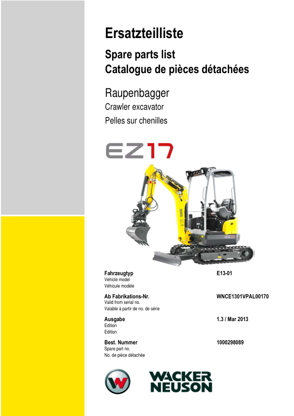 Wacker Neuson EZ17 Mini Excavator Parts Manual - Image 2