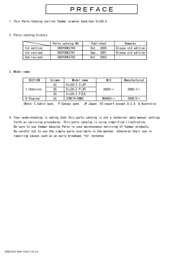 Yanmar VIO20-2 Excavator Parts Manual Wiring Diagram - Image 2