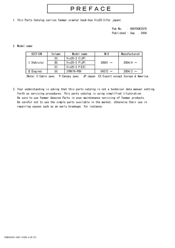 Yanmar VIO20-3 Excavator Parts Manual Wiring Diagram - Image 2