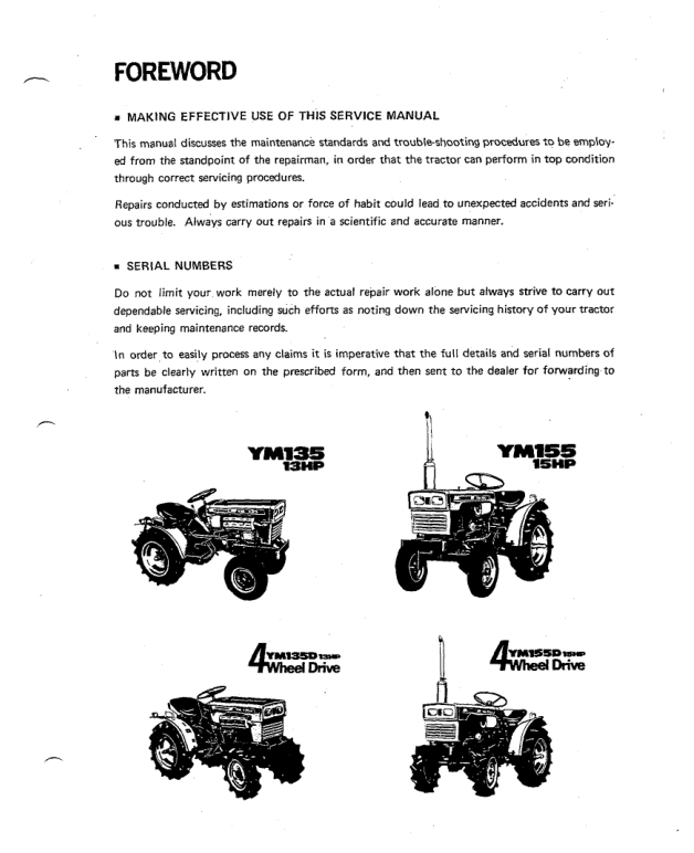Yanmar YM135 YM155 Tractors Service Manual - Image 3