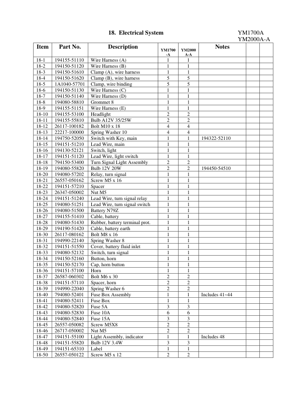 Yanmar YM1700 YM2000 Tractors Parts Manual Wiring Diagram - Image 12