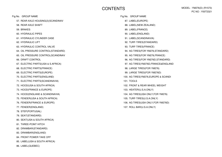 Yanmar YM276 Tractor Parts Manual - Image 4