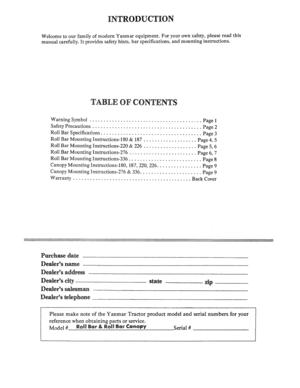Yanmar YRB180 YRB187 YRB220 YRB226 YRB276 YRB336 Tractors ROPS Install Manual - Image 3