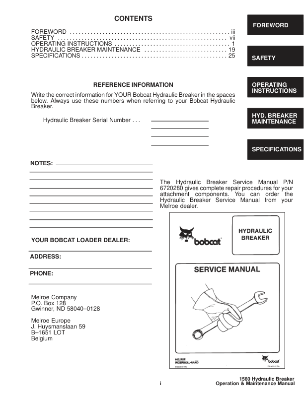 Bobcat 1560 Hydraulic Breaker Operators Manual - Image 4