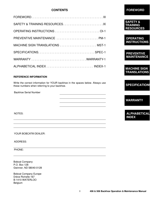 Bobcat 406 506 Backhoe Operation and Maintenance Manual - Image 3