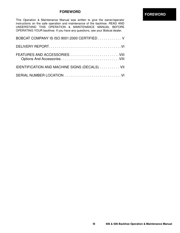 Bobcat 406 506 Backhoe Operation and Maintenance Manual - Image 4