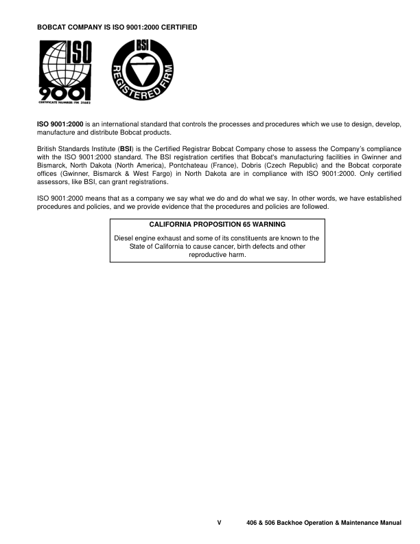 Bobcat 406 506 Backhoe Operation and Maintenance Manual - Image 5