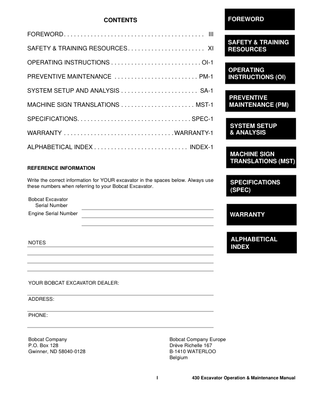 Bobcat 430 Excavator Operation and Maintenance Manual 5625 5627 5629 5630 - Image 4
