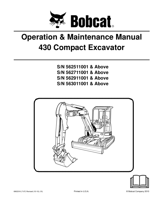 Bobcat 430 Excavator Operation and Maintenance Manual 5625 5627 5629 5630 - Image 2