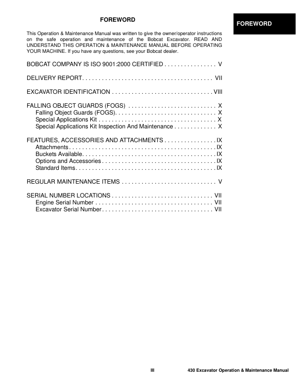 Bobcat 430 Excavator Operation and Maintenance Manual 5625 5627 5629 5630 - Image 5