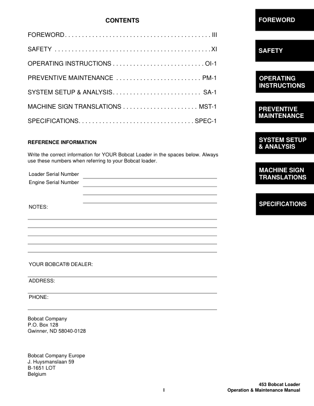 Bobcat 453 Skid Steer Loader Operation and Maintenance Manual 5150 1551 2004y - Image 4