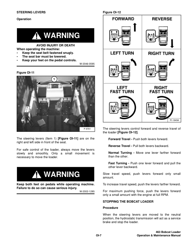 Bobcat 463 Skid Steer Loader Operation and Maintenance Manual 5389 5390 - Image 7