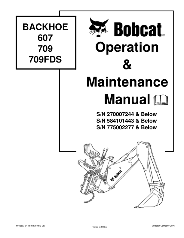 Bobcat 607 709 709FDS Backhoe Operation and Maintenance Manual - Image 2